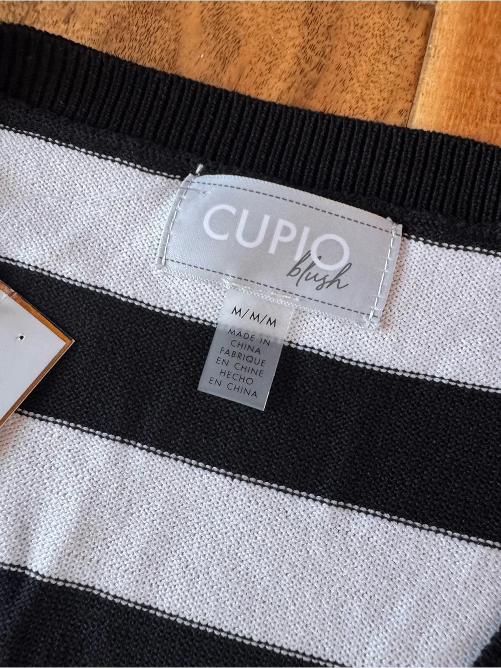 Cupio Black & White Striped V-Neck Sweater with Red & Pink Heart Details